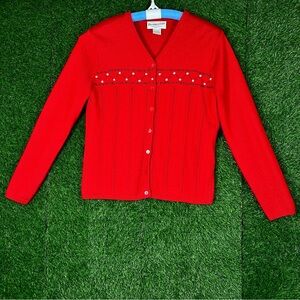 Vintage Pendleton Sweater Womens Red Merino Wool Knit Cardigan PETITE